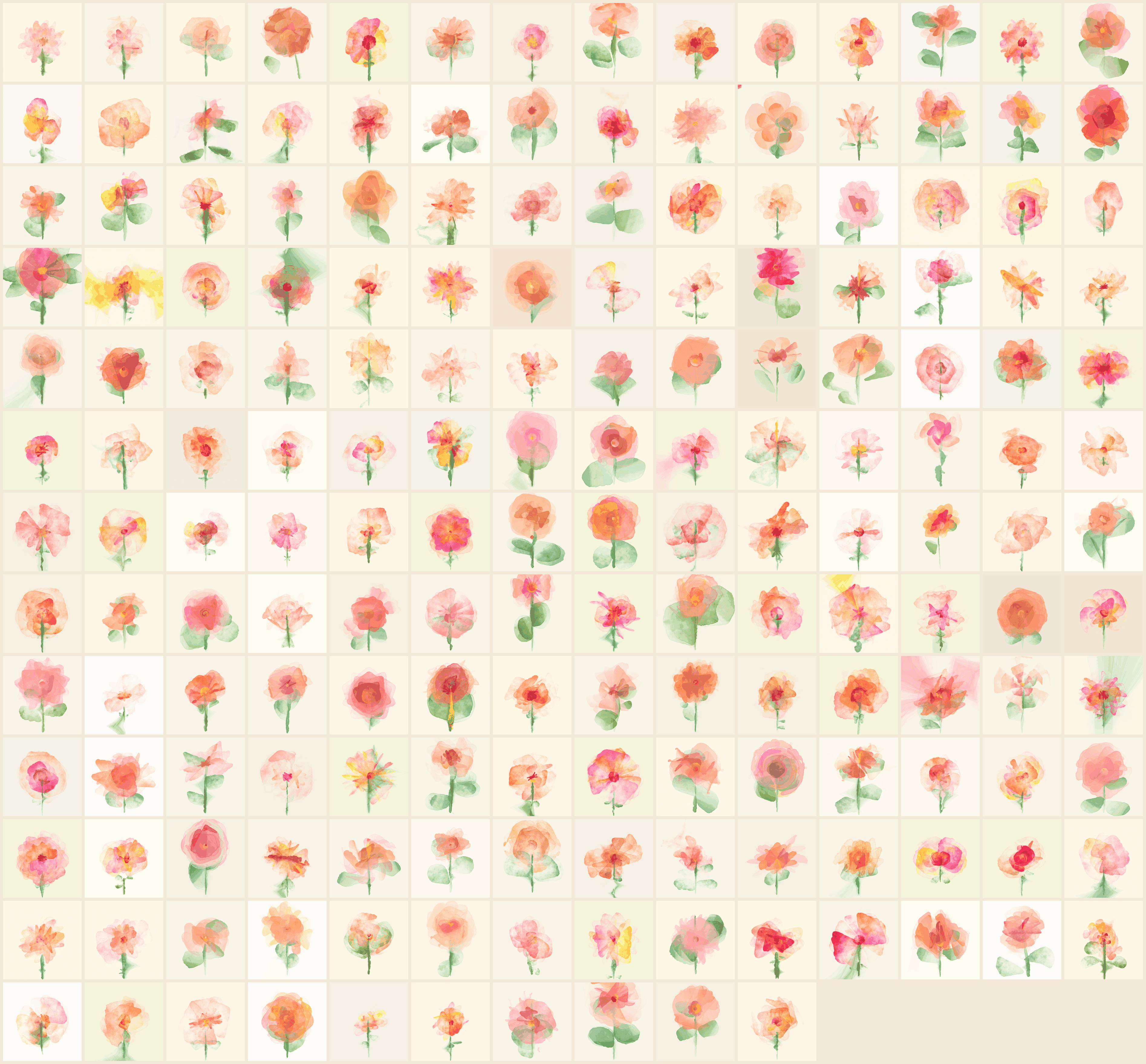 178 paintings from the two judge runs, unlabelled