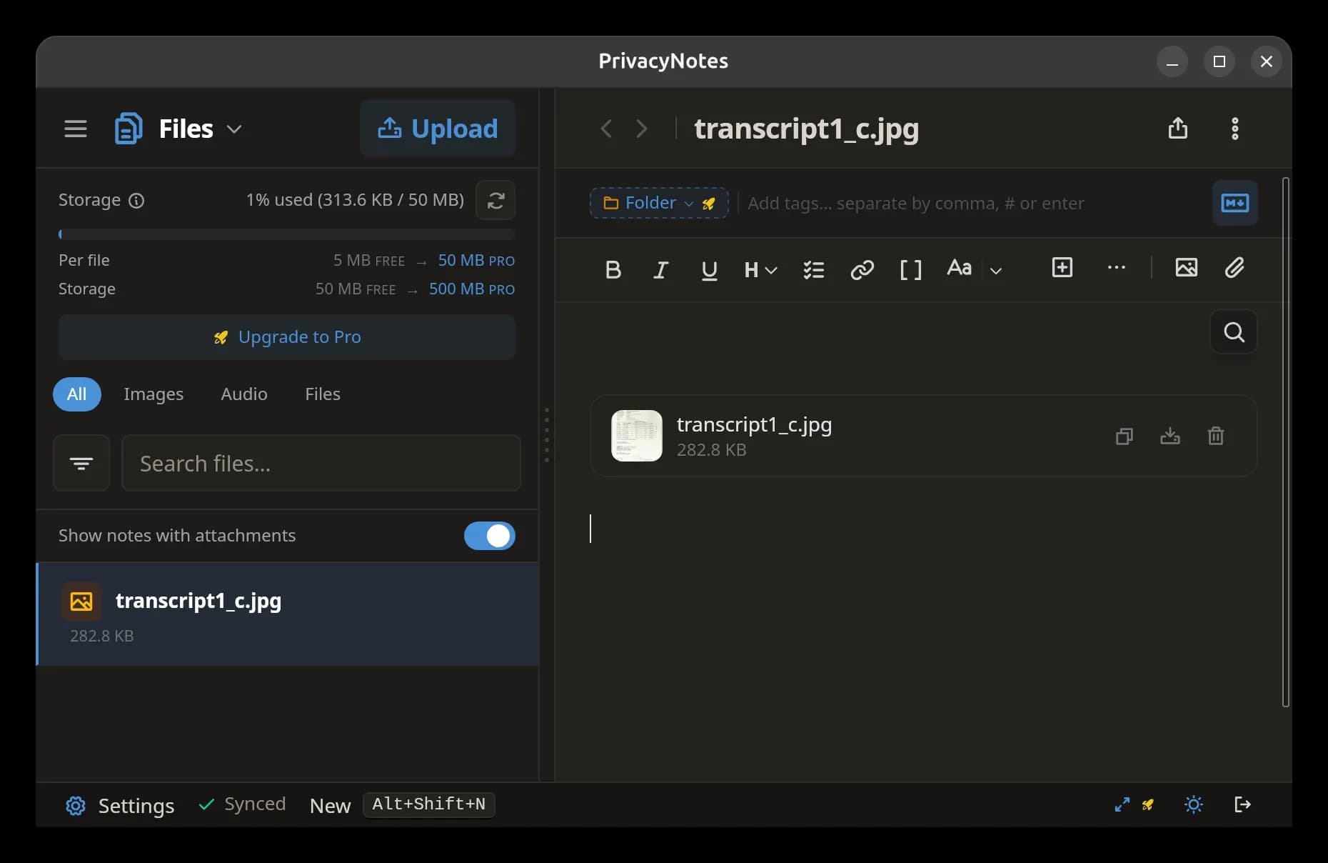 Privacy Notes file uploads