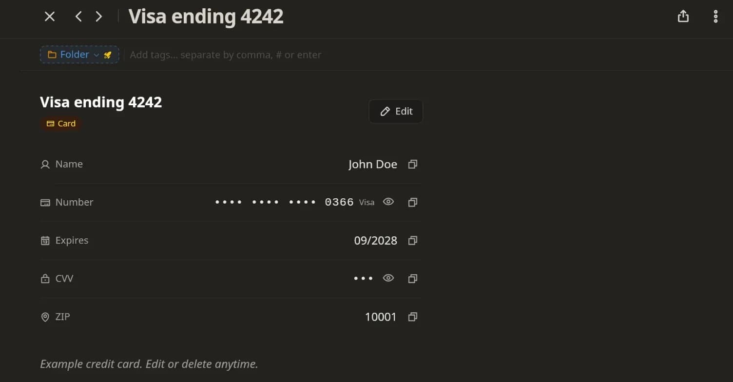 Save your cards in Privacy Notes
