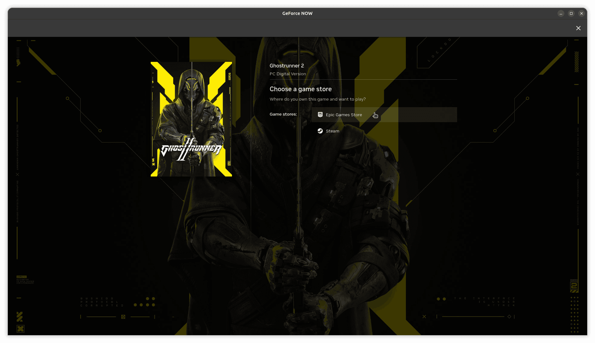 adding ghostrunners 2 to geforce now by authenticating with epic games