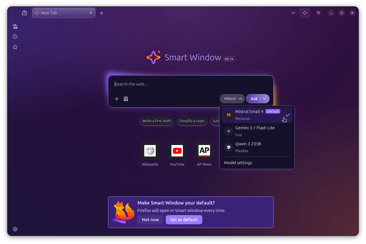 firefox smart window mistral small 4 model