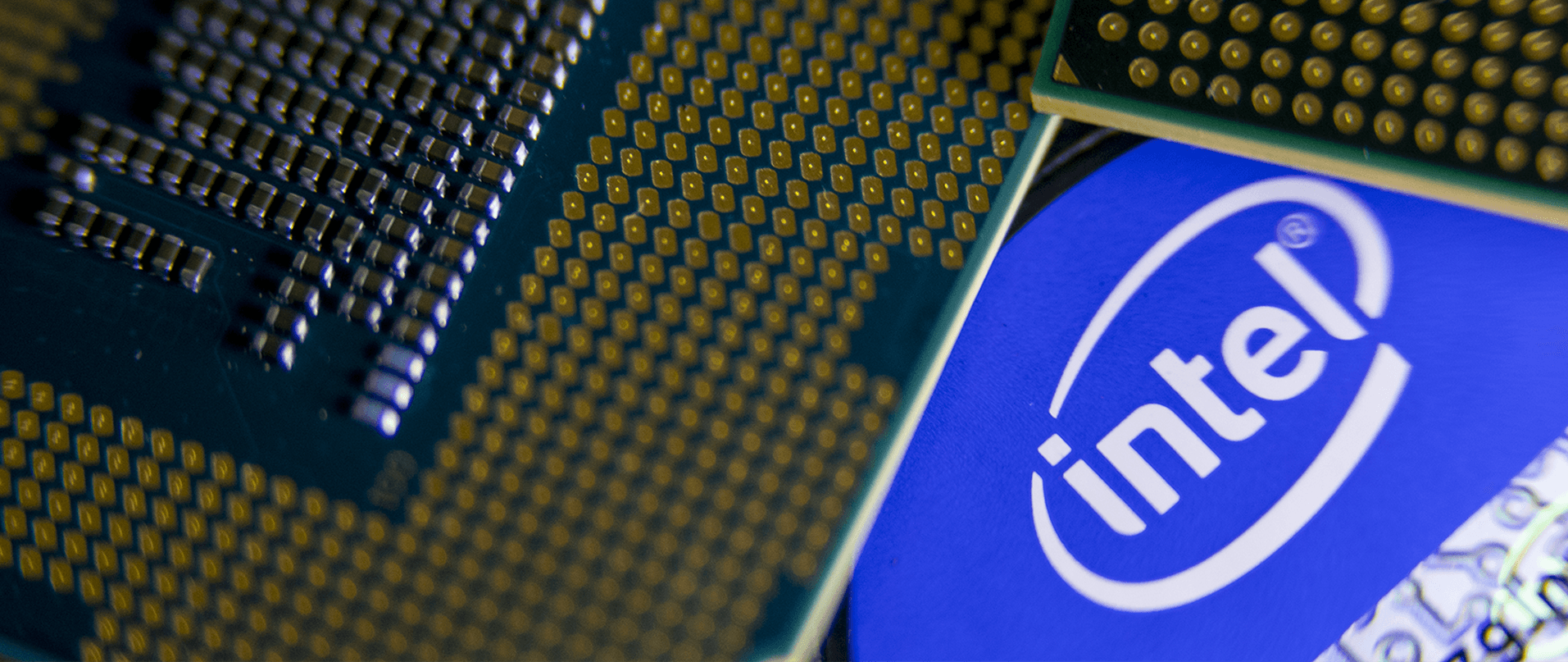 Intel logo among CPUs.
