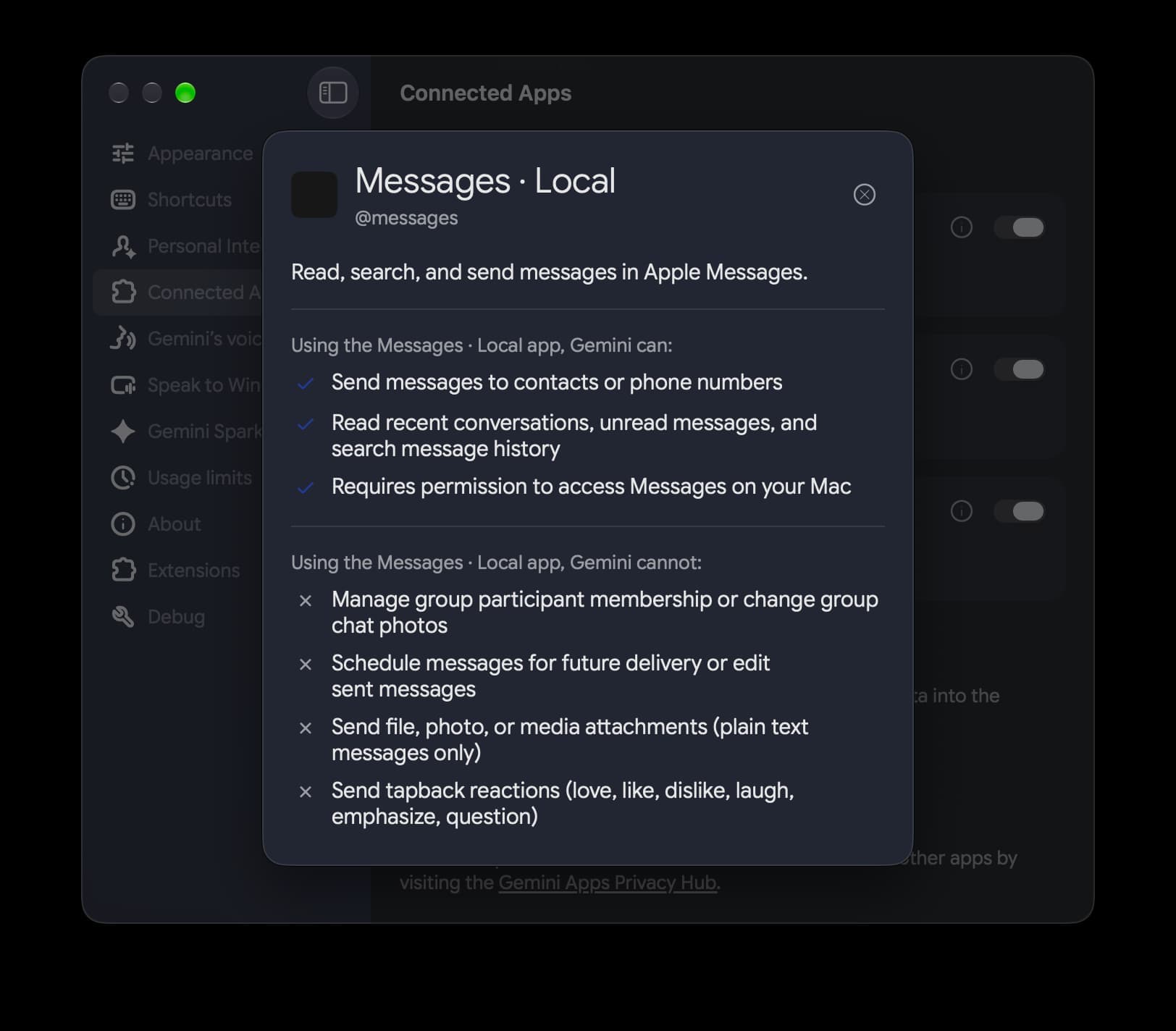 แอป Gemini บน macOS เตรียมรองรับการรับส่ง iMessage ได้โดยตรง