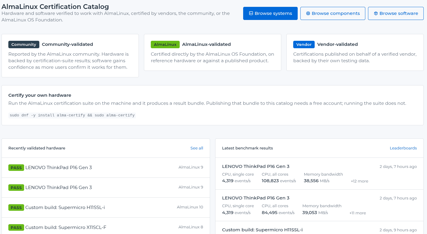 AlmaLinux เปิดตัวระบบรับรองซอฟต์แวร์และฮาร์ดแวร์โดยผู้ใช้