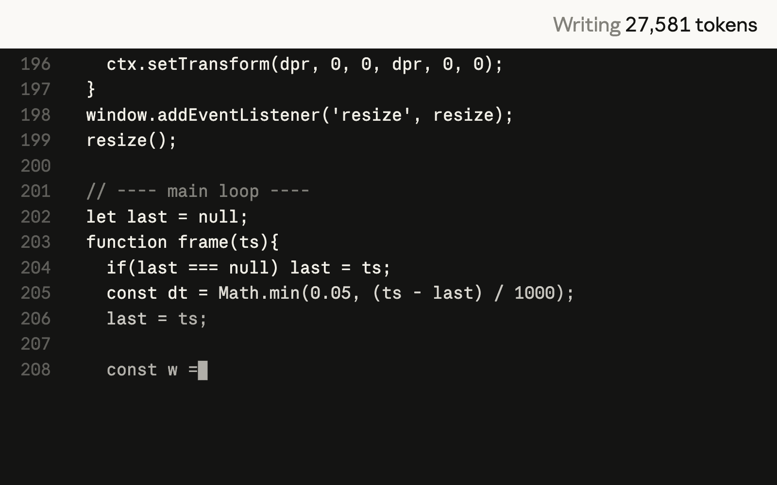 The previous model writing a clock-of-clocks program, then running it.