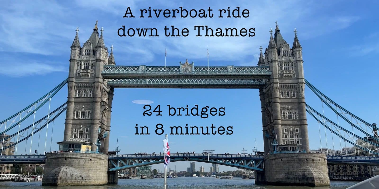 IPhone 18 Pro video stabilization | Screen grab shows Tower Bridge with title text: A riverboat ride down the Thames, 24 bridges in 8 minutes