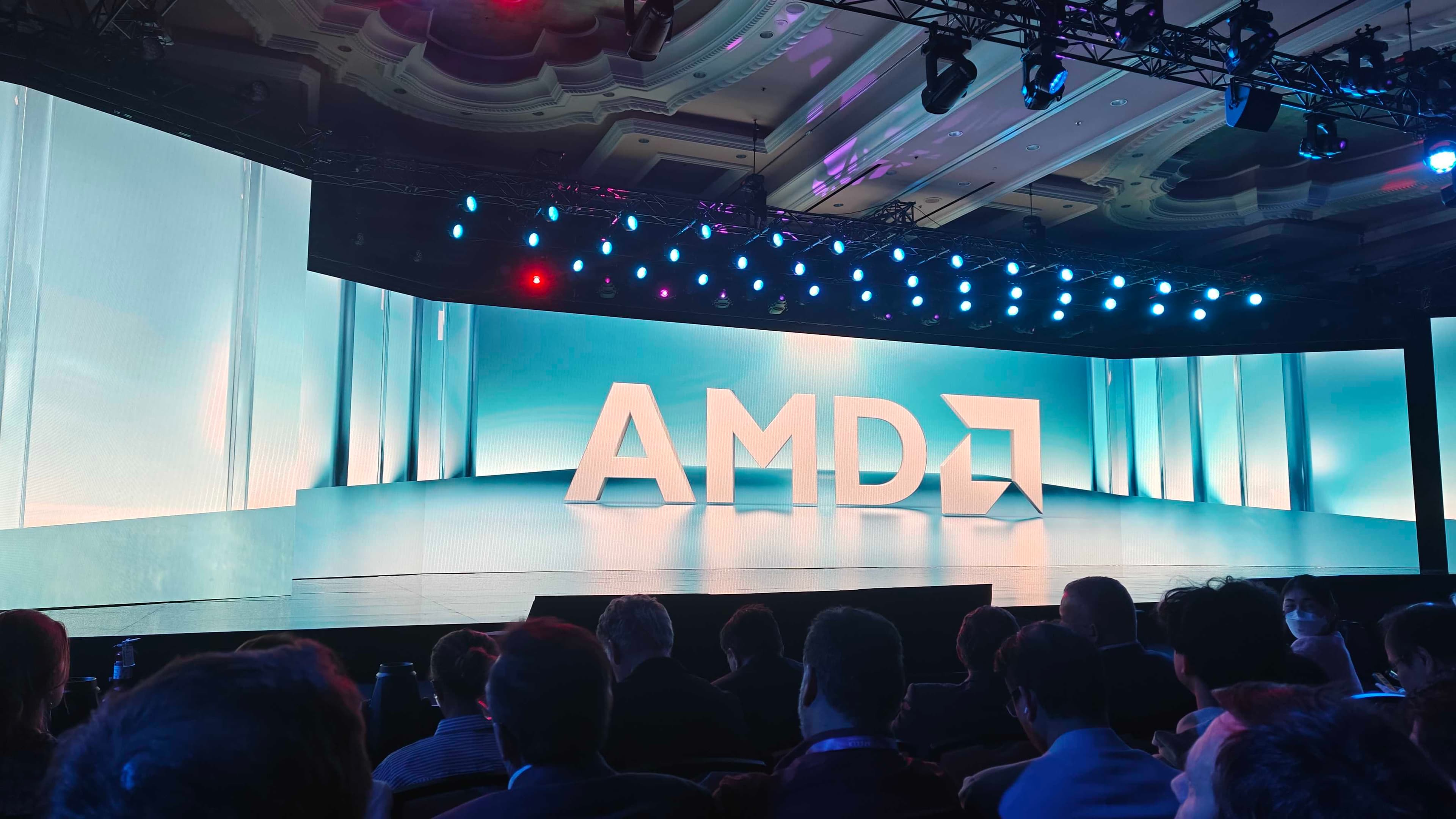 AMD logo on a stage