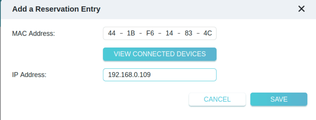 reserving ip address for devices on local