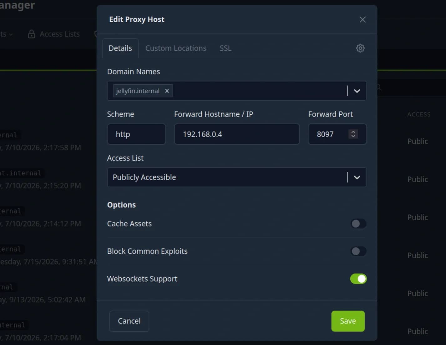 Nginx Proxy Manager Settings