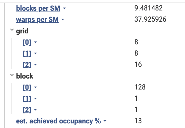 Perfetto footprint of the flash kernel reporting an estimated achieved occupancy of 13%