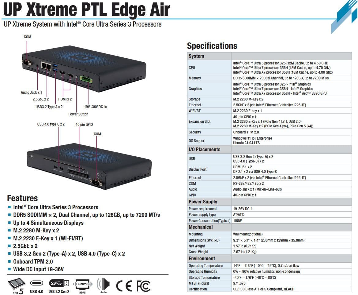 Aaeon UP Xtreme PTL Edge Air mini PC