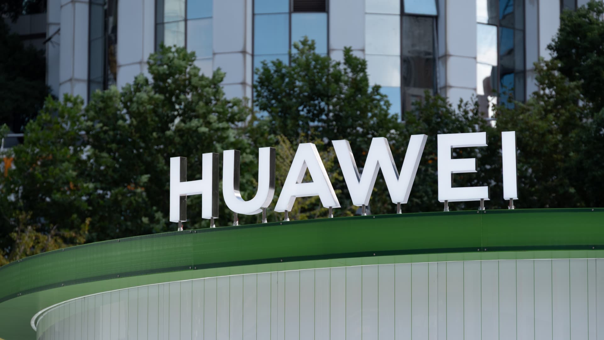 Huawei Logo as displayed on a building