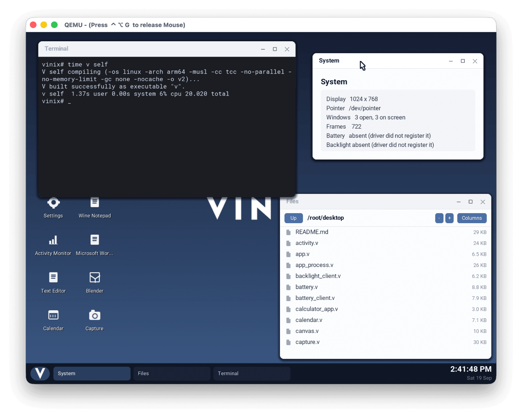 Vinix ระบบปฏิบัติการใหม่จากภาษา V รันเกมและ Docker ได้