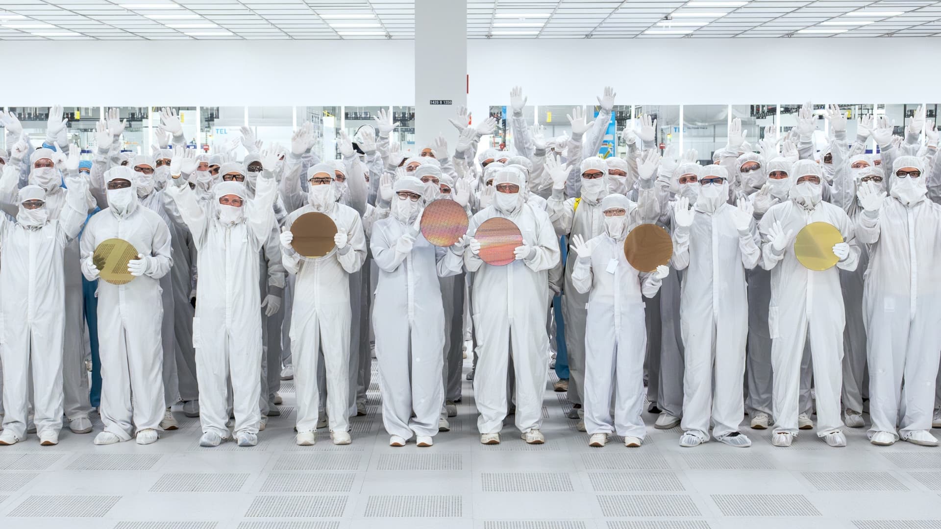 Texas Instruments workers at the Sherman, Texas, fab