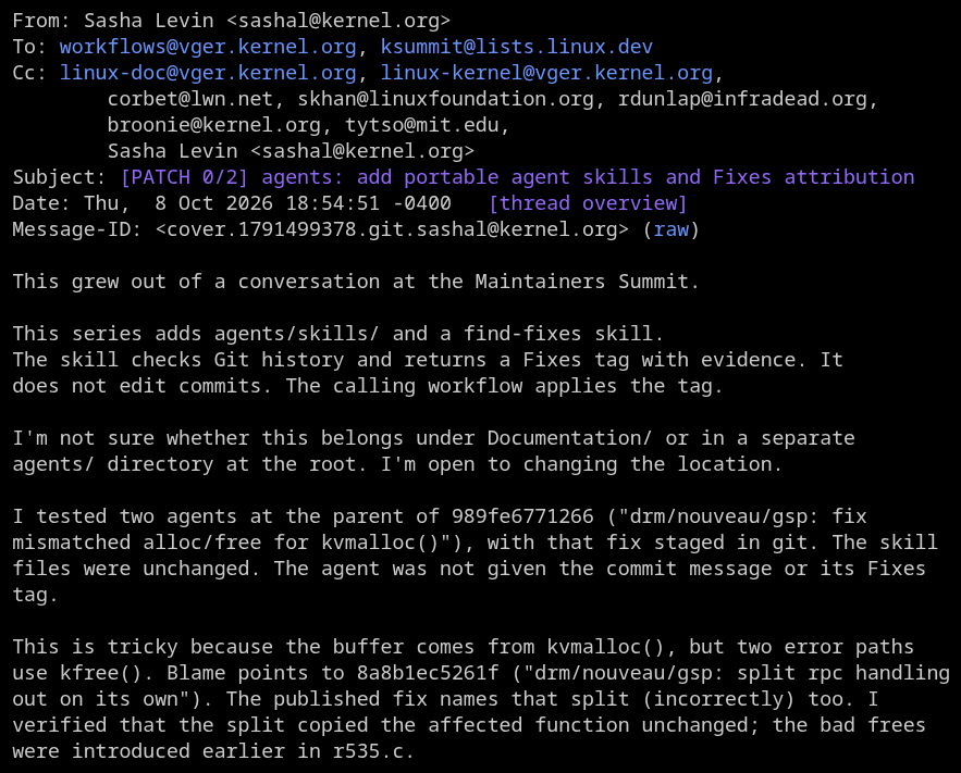 sasha levin portable agent skills and fixes attribution