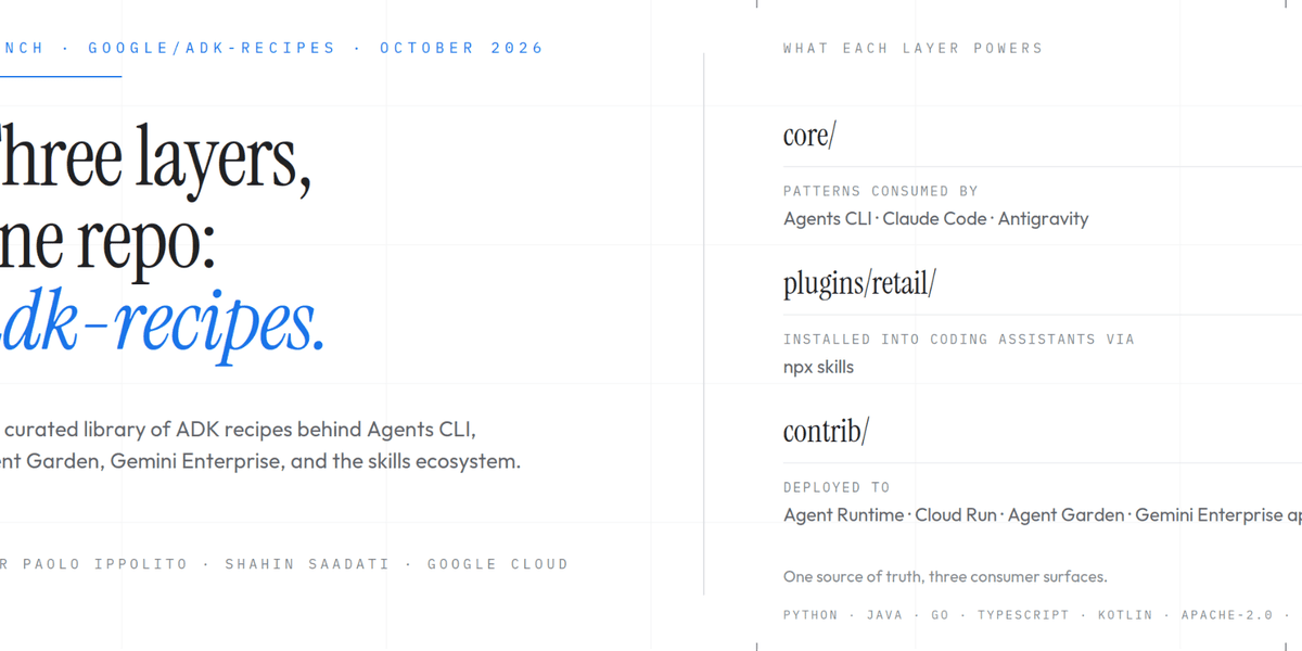Google เปิดตัว google/adk-recipes แหล่งรวม AI Agent ระดับโปรดักชัน