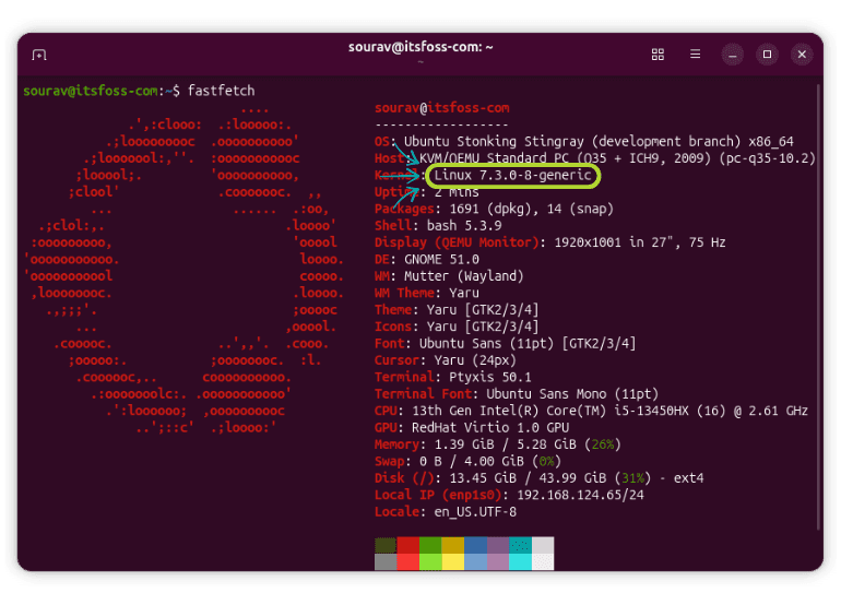 linux 7.3 fastfetch output on ubuntu