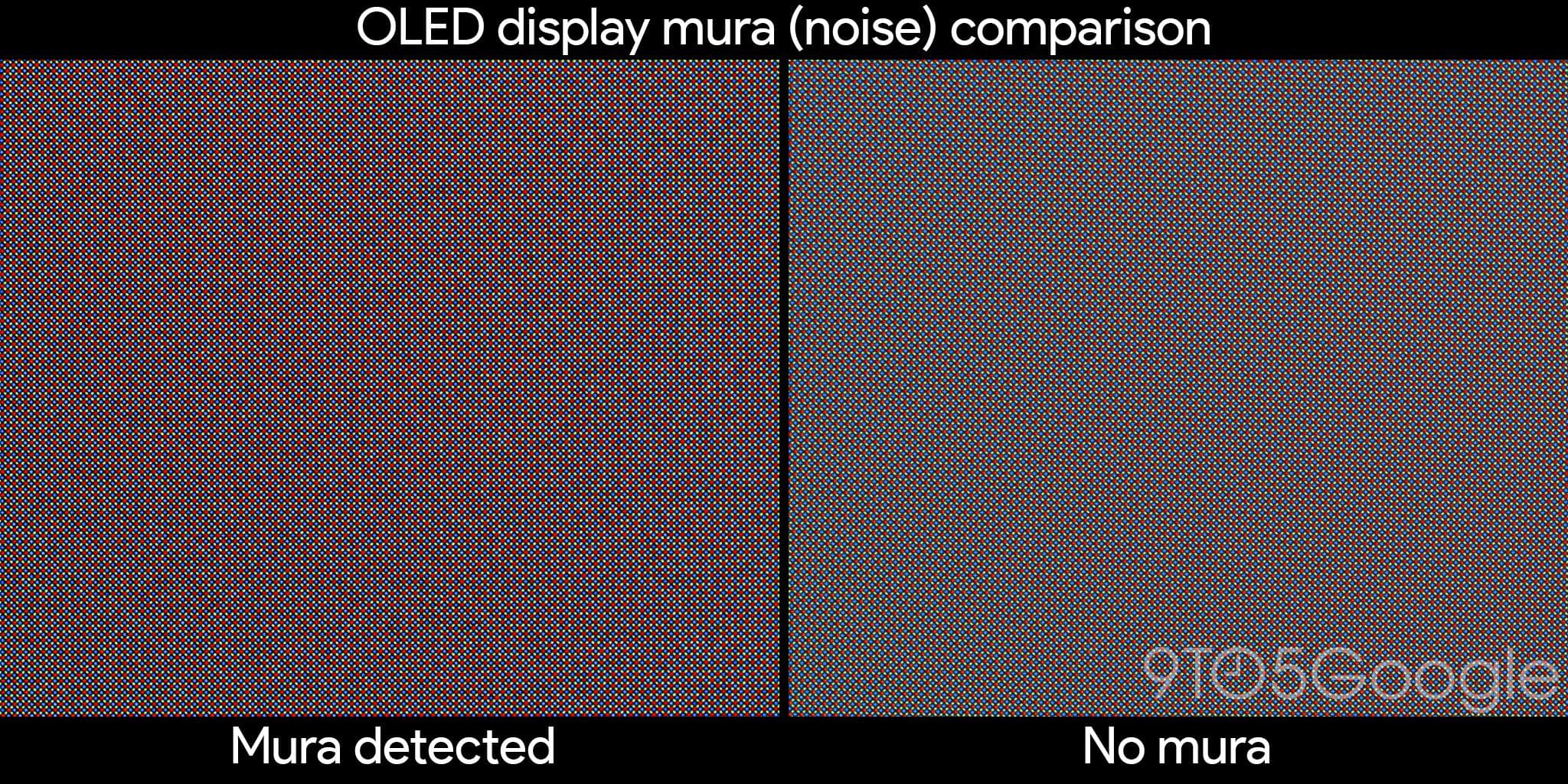OLED mura (noise) as viewed under a microscope