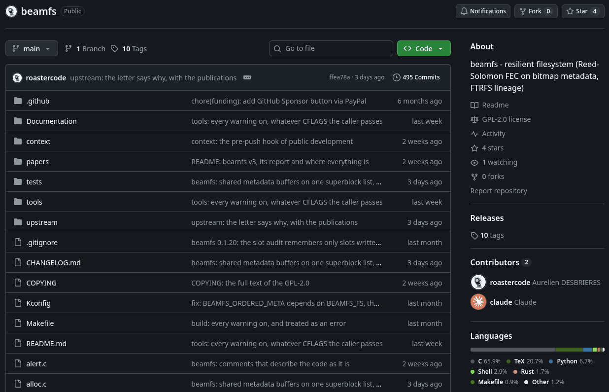 BeamFS ระบบไฟล์ใหม่สำหรับ Linux ซ่อมแซมข้อมูลเสียหายได้ทันที