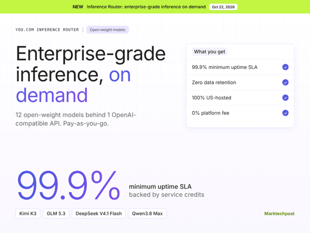 You.com เปิดตัว Inference Router สำหรับ 12 โมเดล Open-Weight