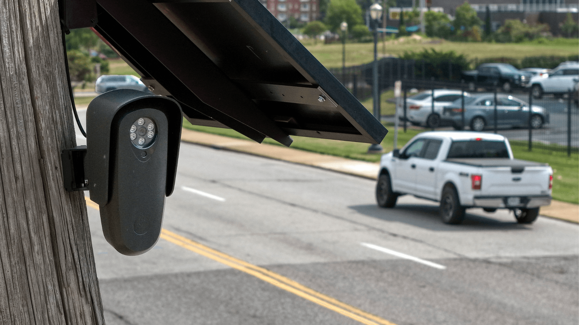 a Flock camera mounted on a pole