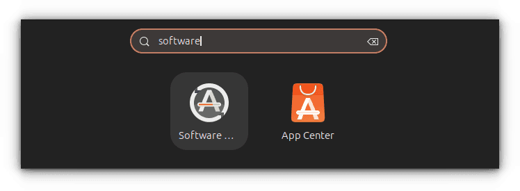 Open Software Updater from Ubuntu Activities Overview
