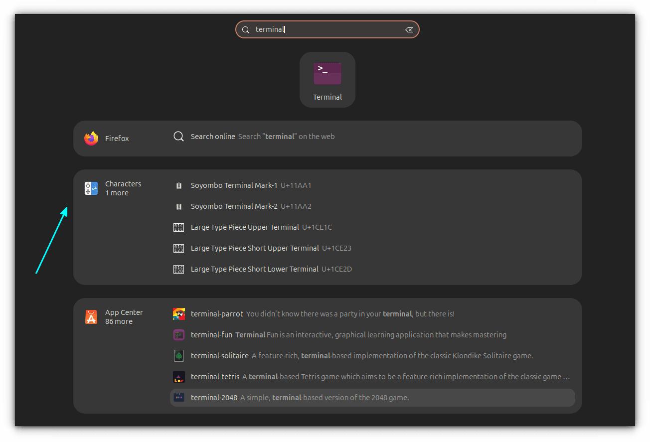 Showing various search results in overview