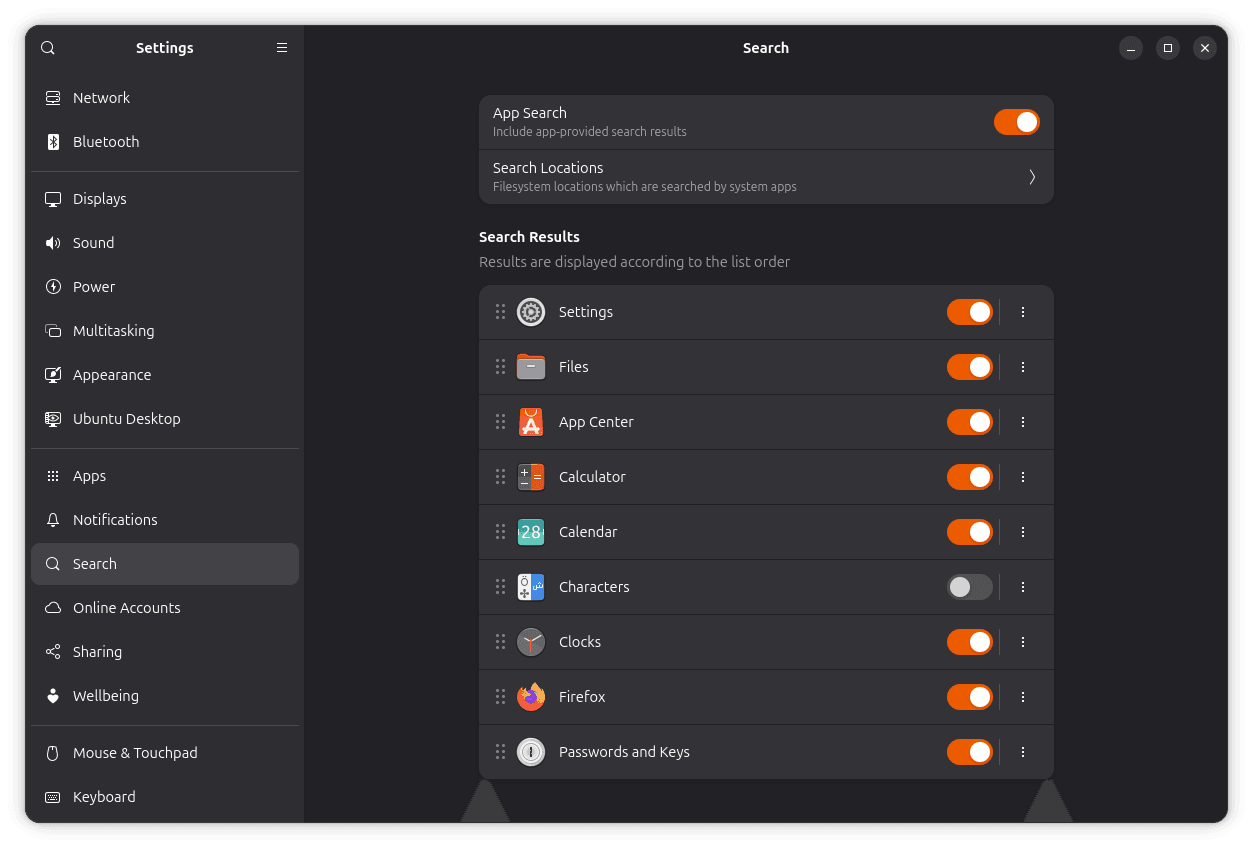 Disable Search entries and rearrange search items