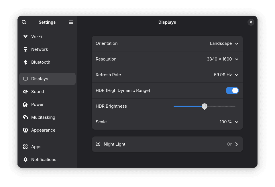 HDR Settings in System Settings