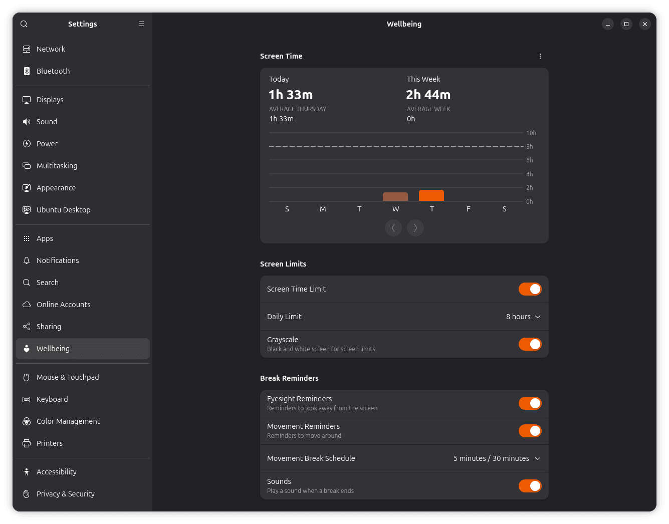 Wellbeing Settings in System Settings