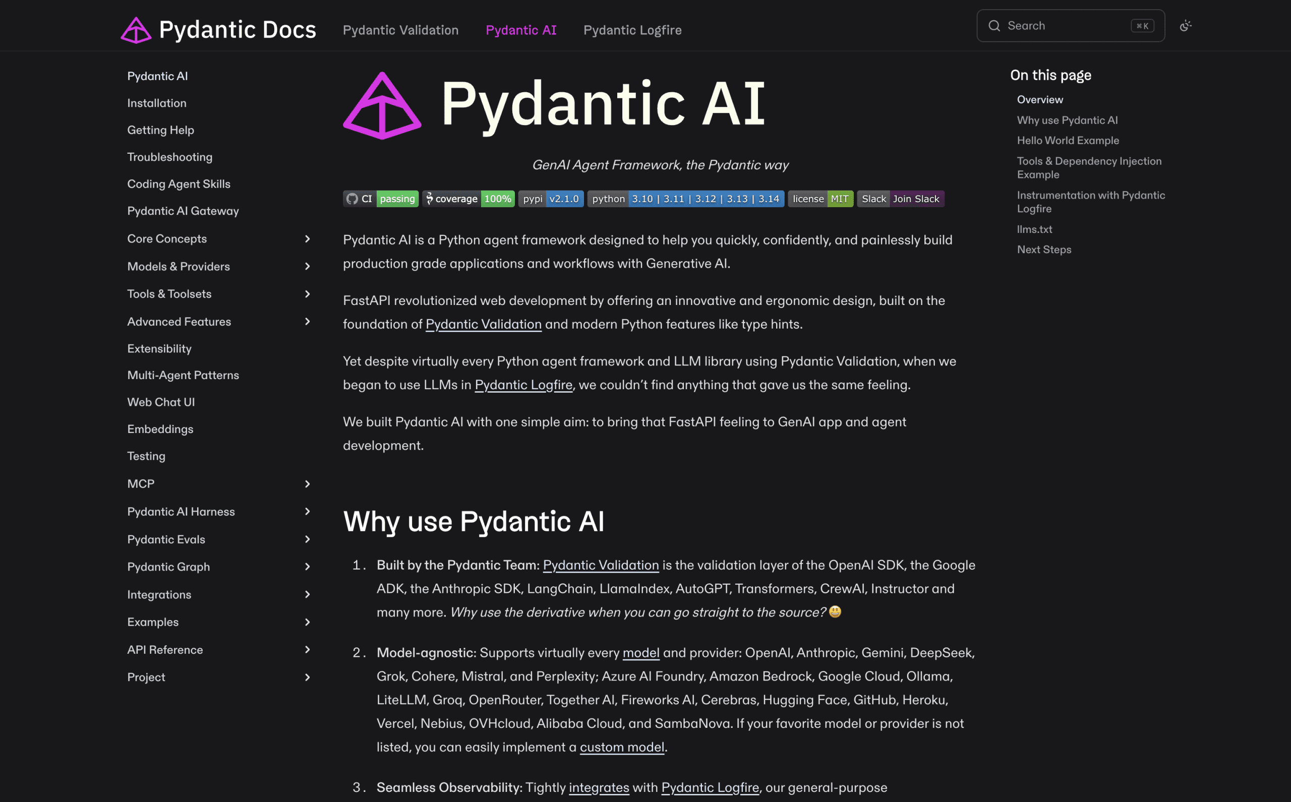 PydanticAI landing page