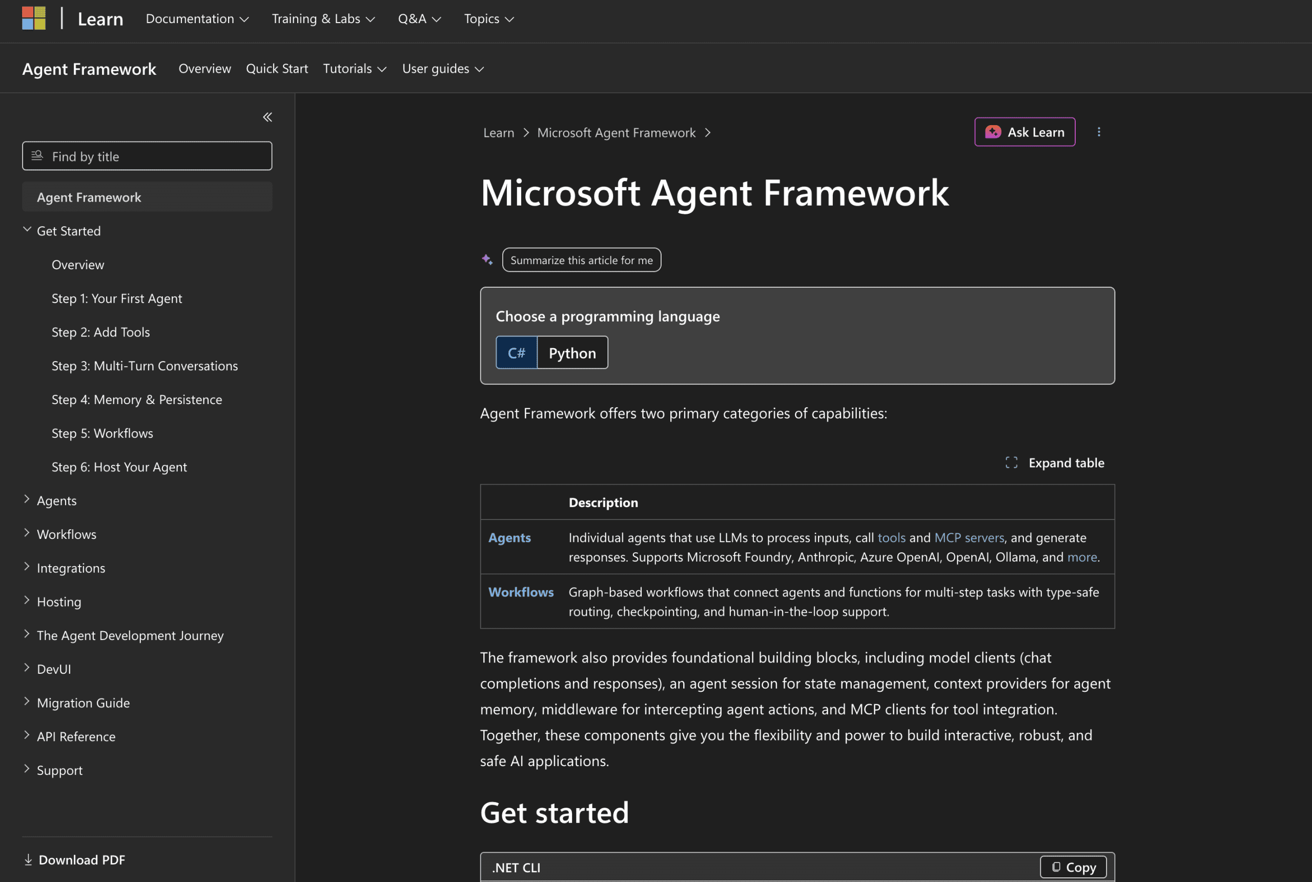 Microsoft Agent Framework landing page