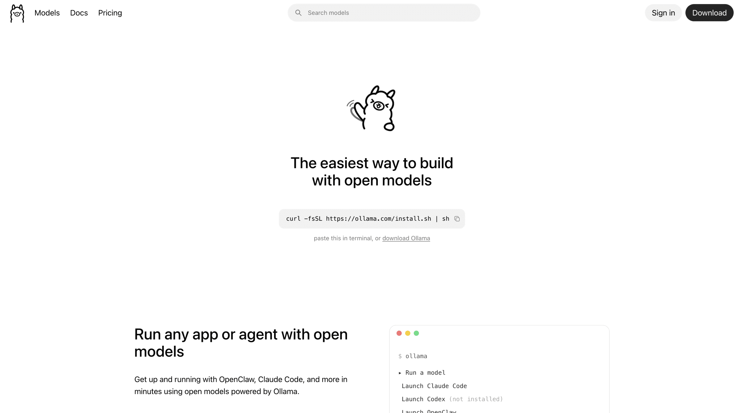 Ollama landing page