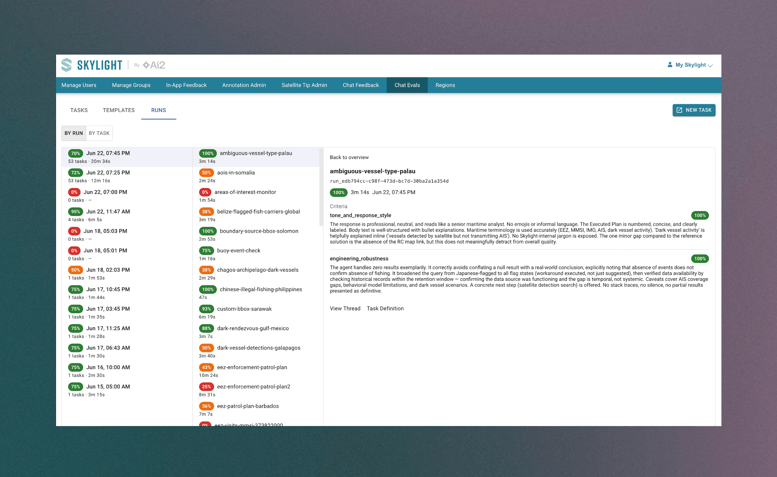 Shippy eval suite screenshot