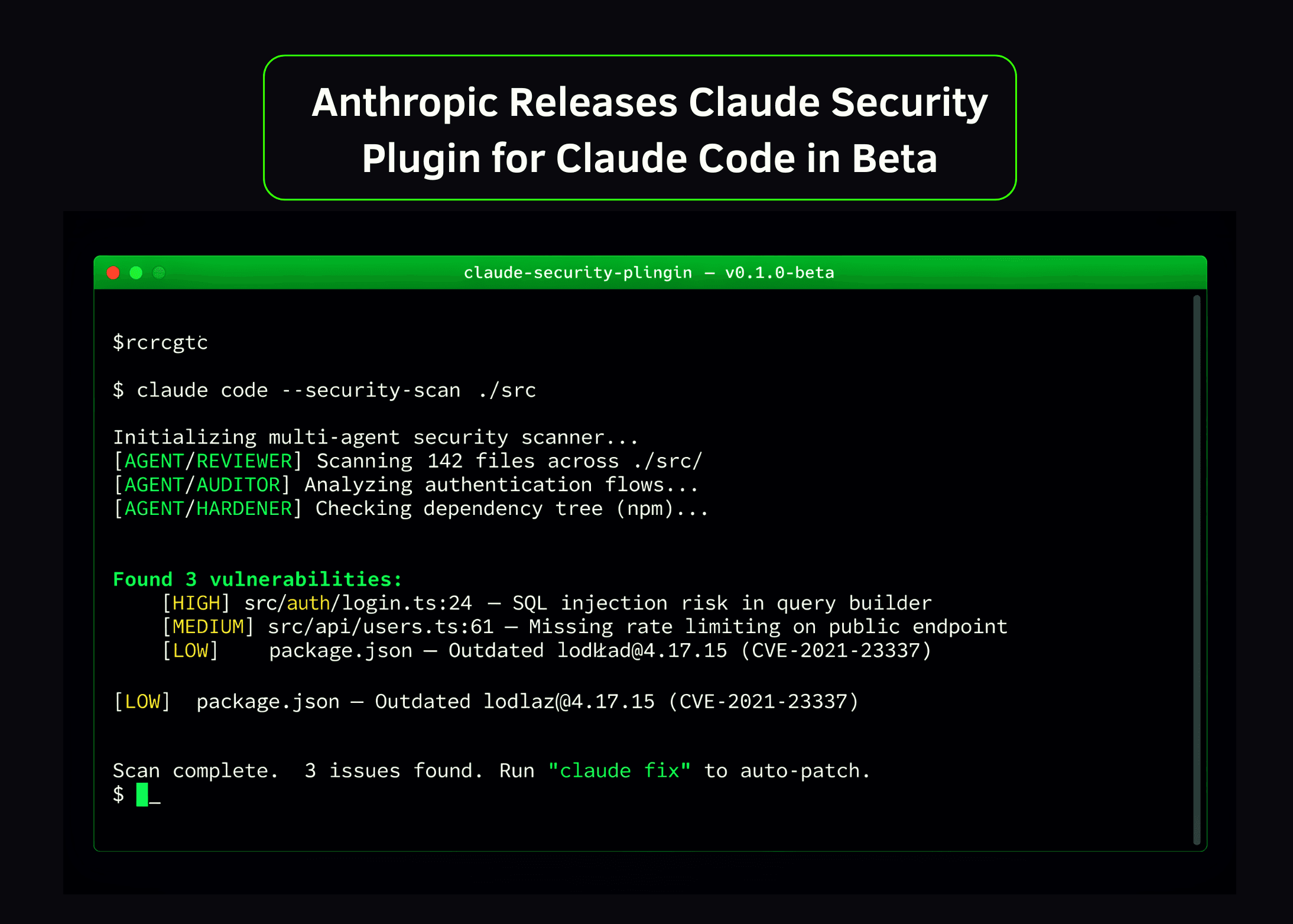 Anthropic เปิดตัว Claude Security Plugin เวอร์ชันเบต้า: ระบบสแกนช่องโหว่แบบ Multi-Agent บน Terminal