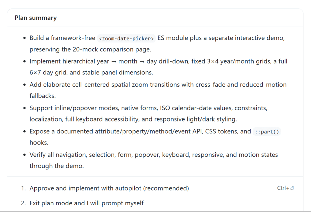 GitHub Copilot Autopilot implementing a plan.
