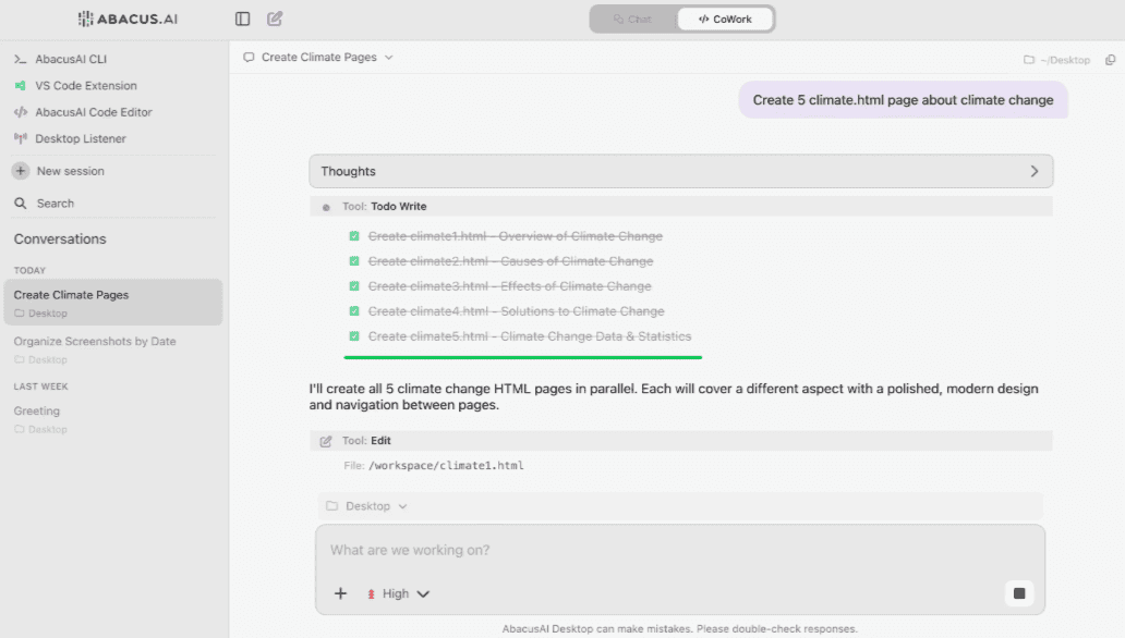 Abacus AI Desktop code editor and agent interface