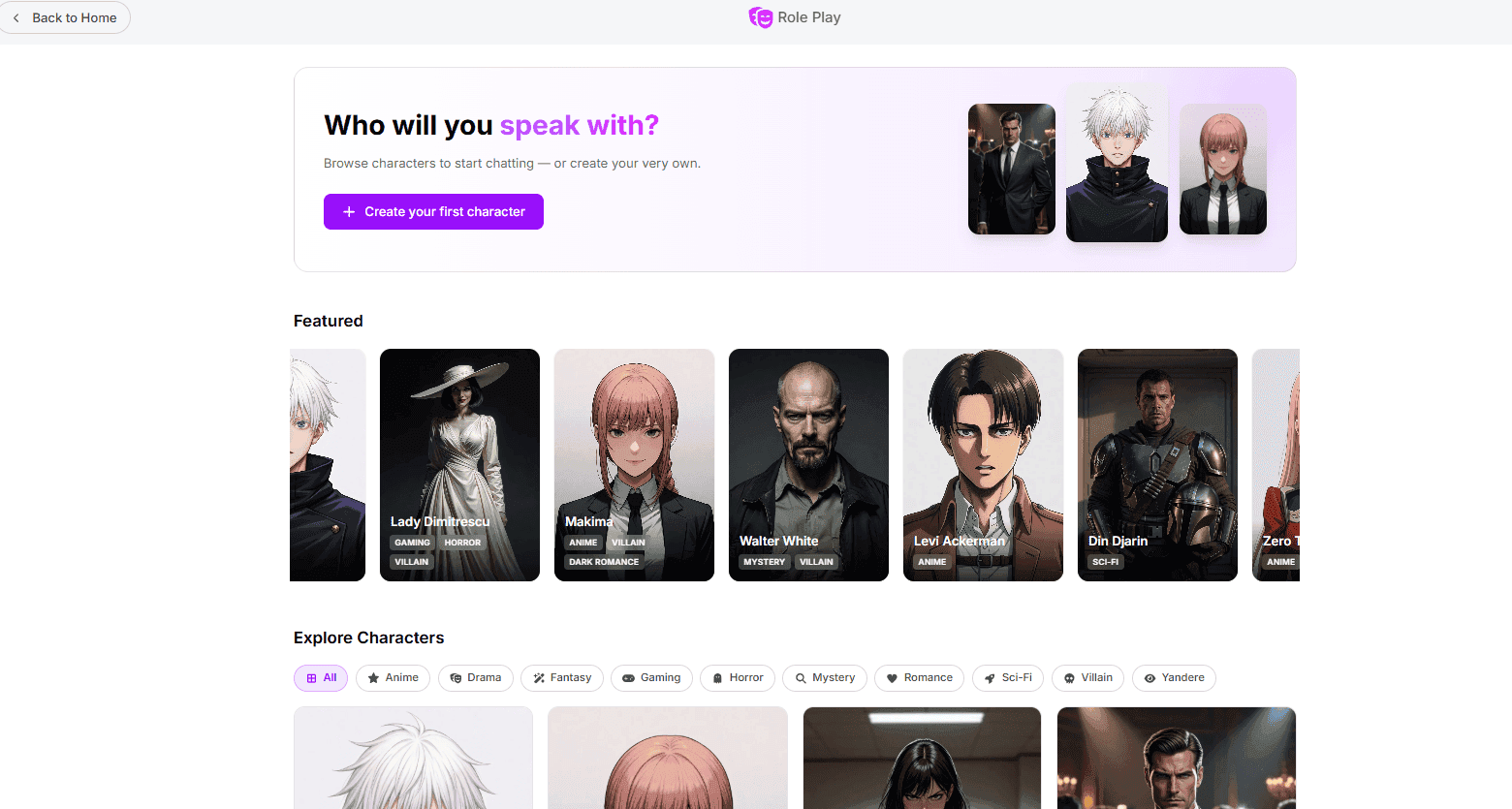 Abacus AI Role Play character interface