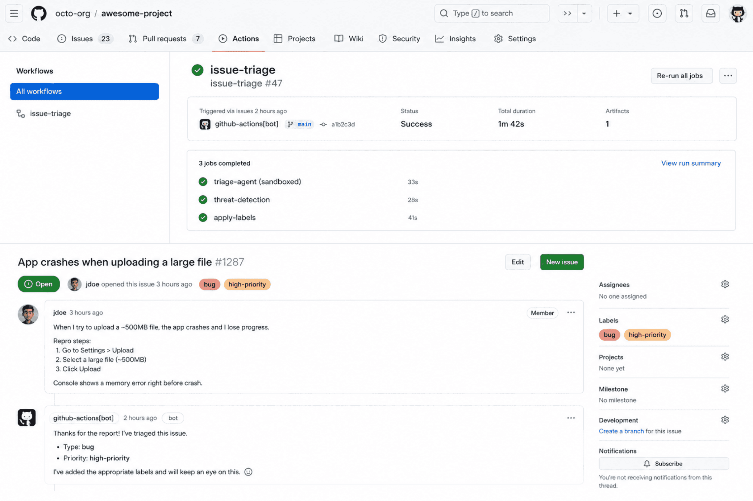 A screenshot-style mockup of the GitHub Actions