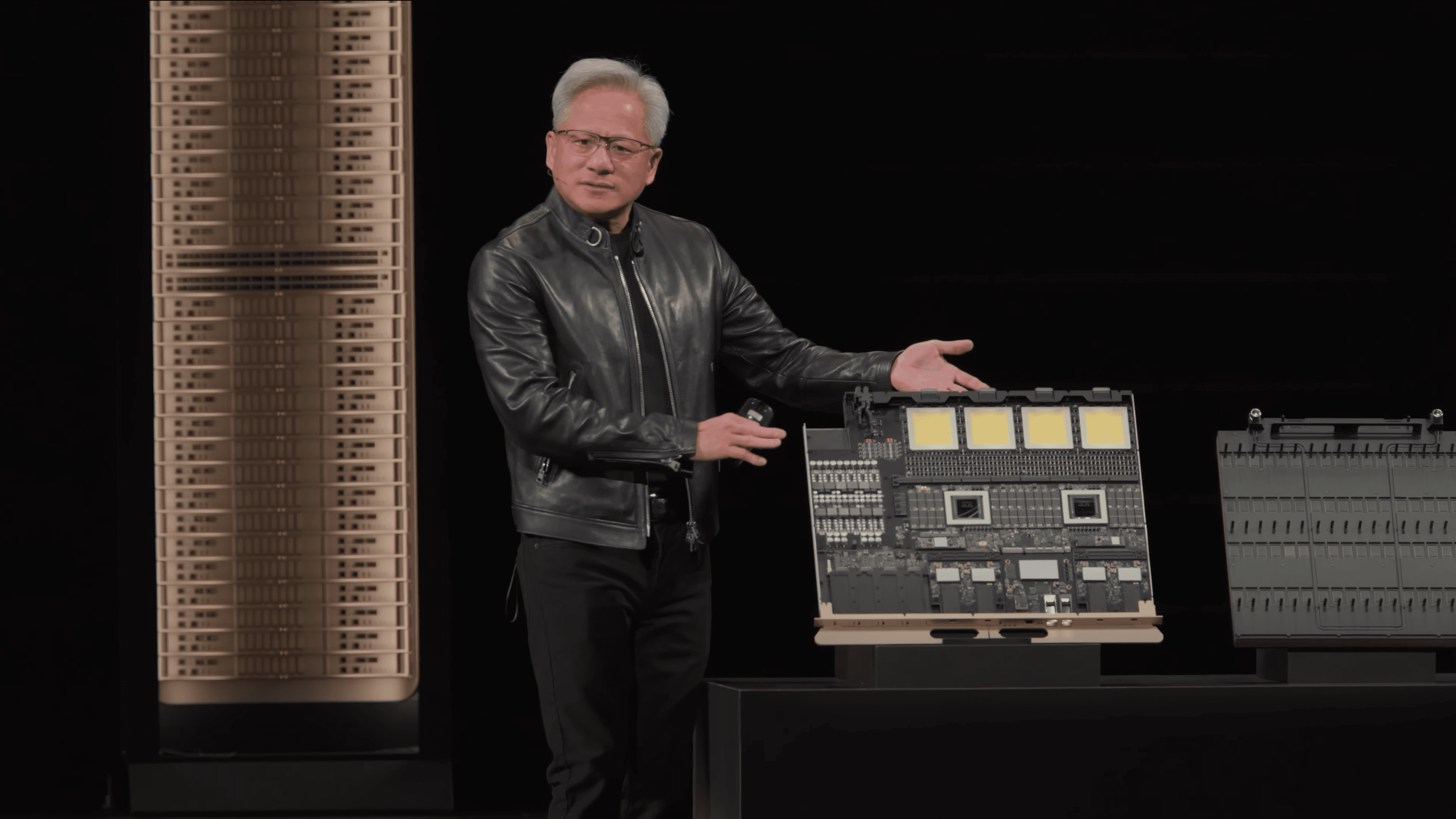 Nvidia CEO presenting Rubin Ultra at GTC 2026.