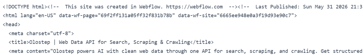 Raw HTML output from the fetch_page function