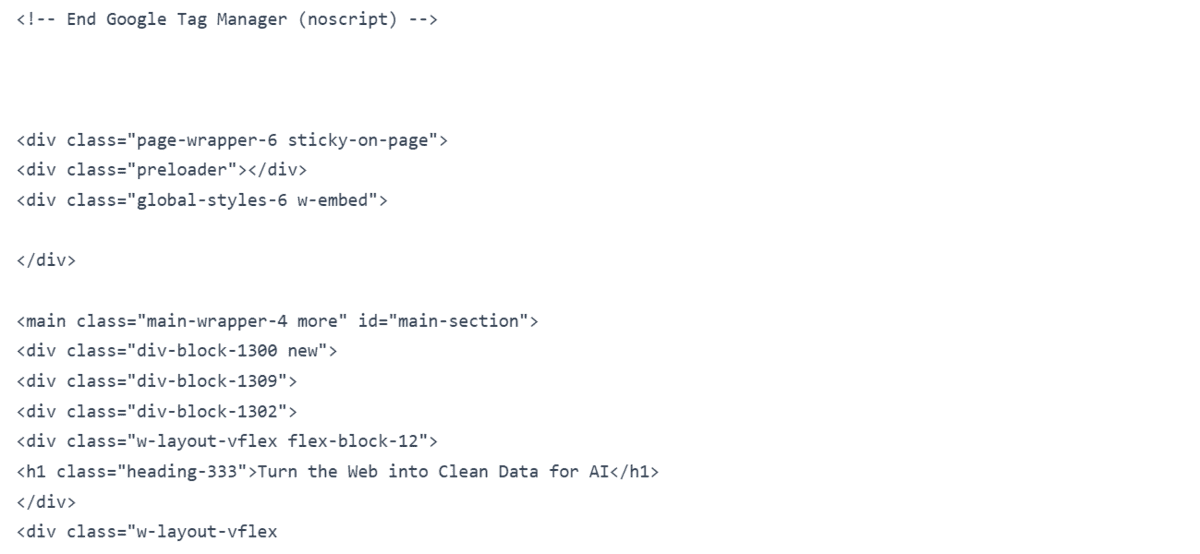 Cleaned HTML output after removing noisy elements