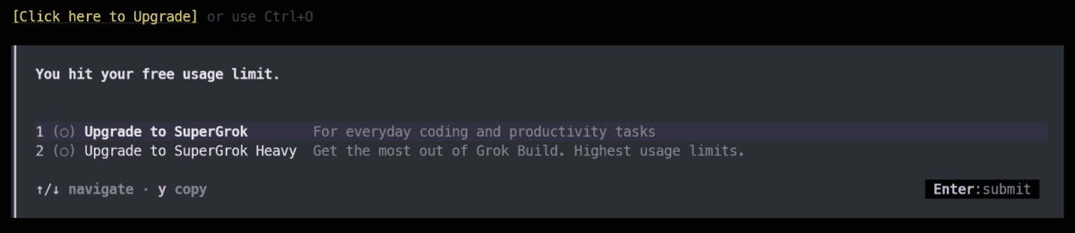 Grok Build model training and evaluation output