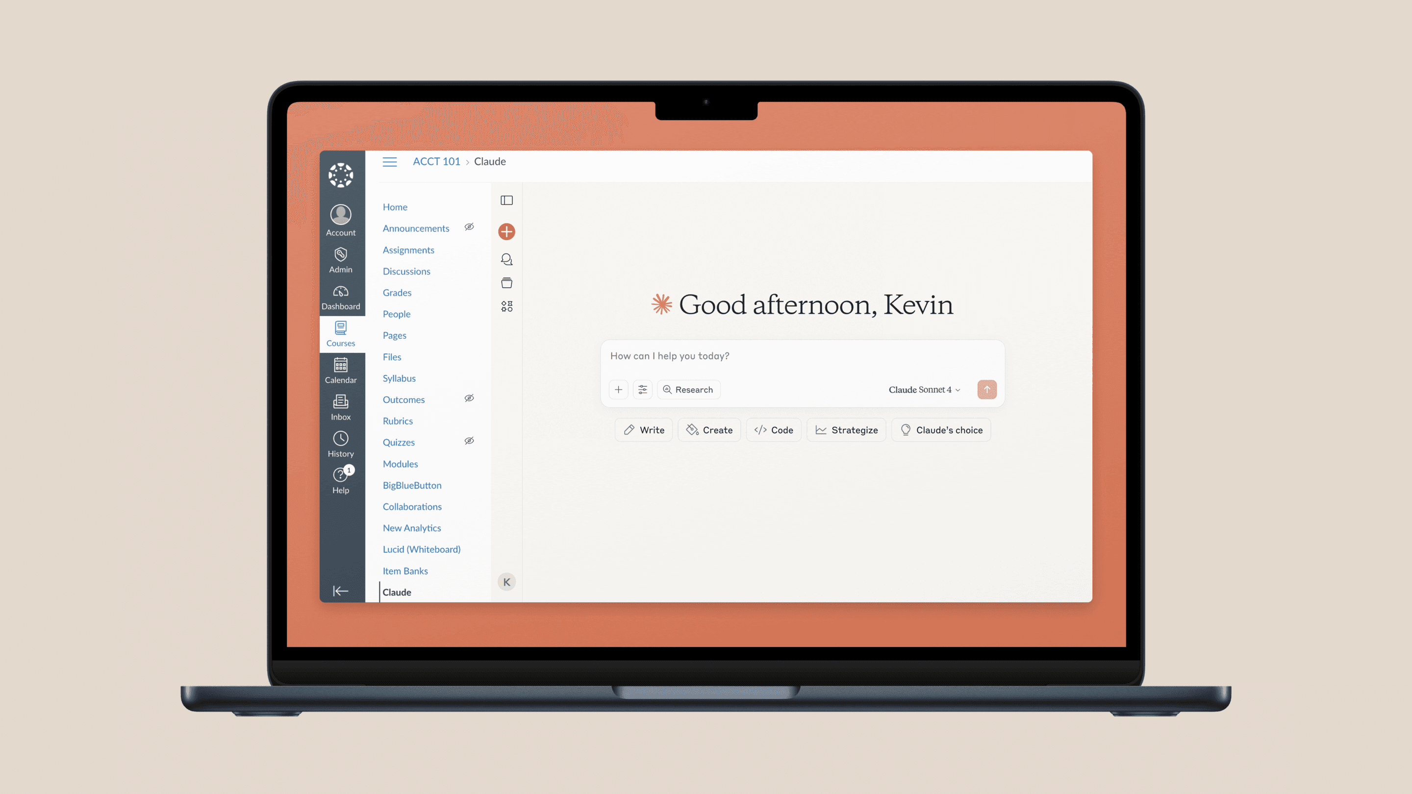 App screen of Claude in Canvas
