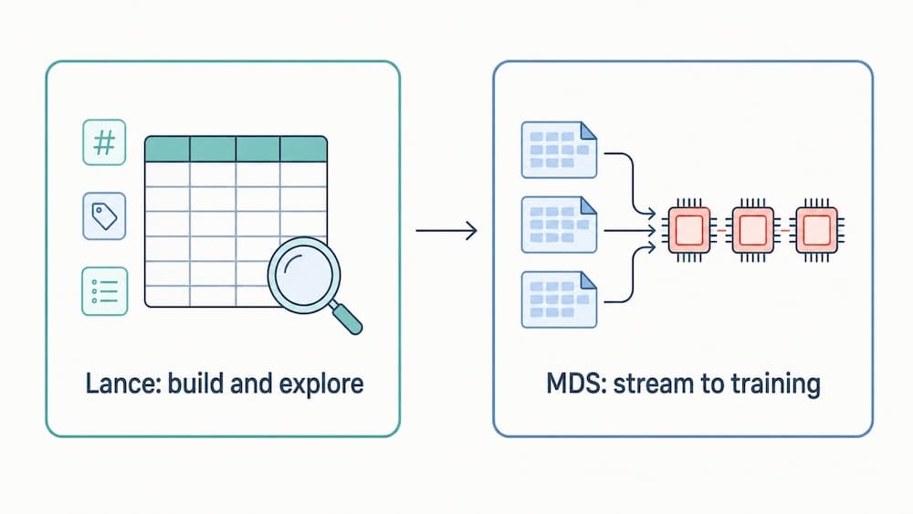 Lance to build and explore, MDS to stream to training