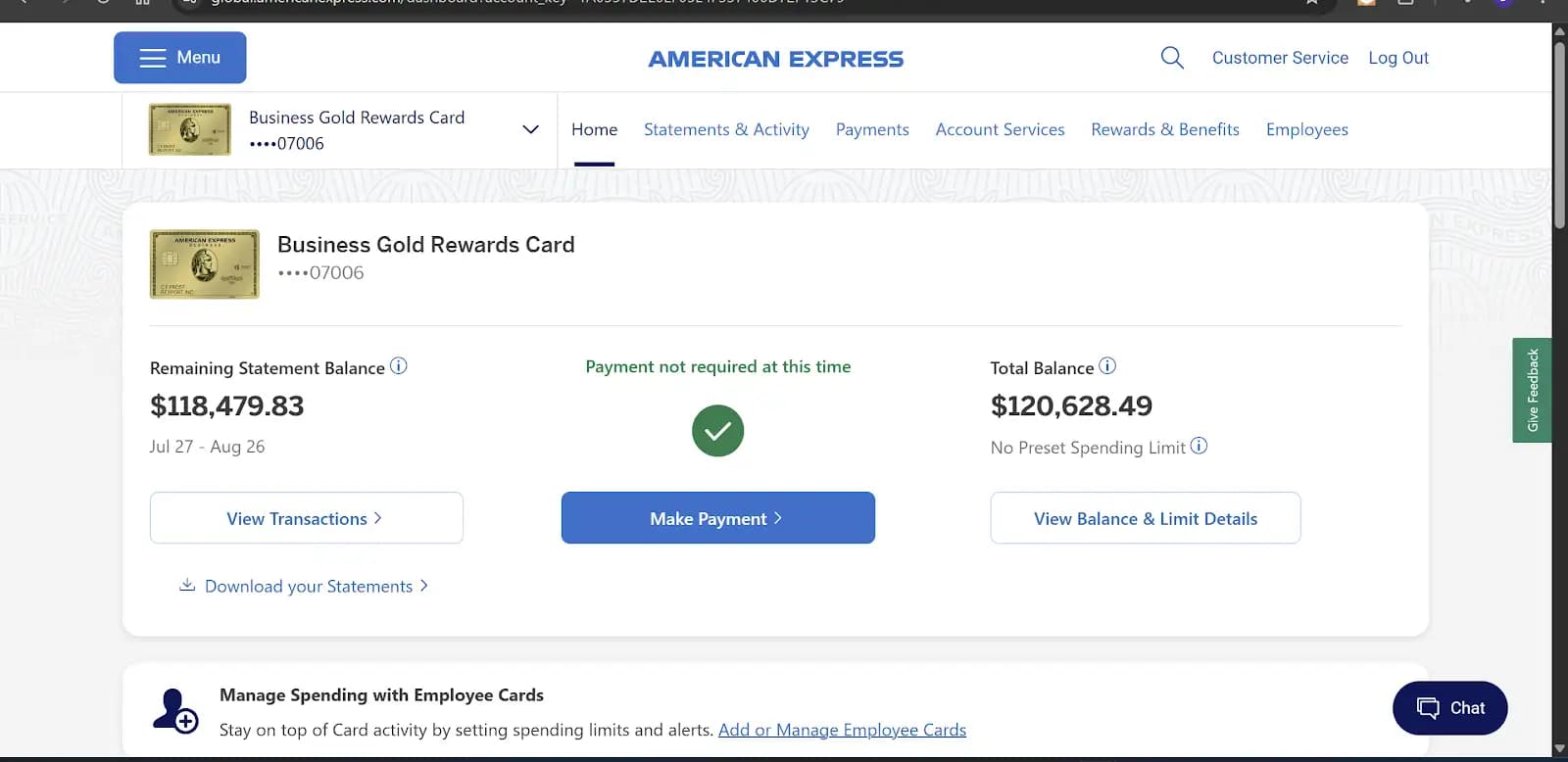 screenshot of the $118k credit card bill