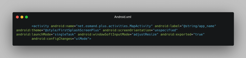 screenshot of an android.xml file