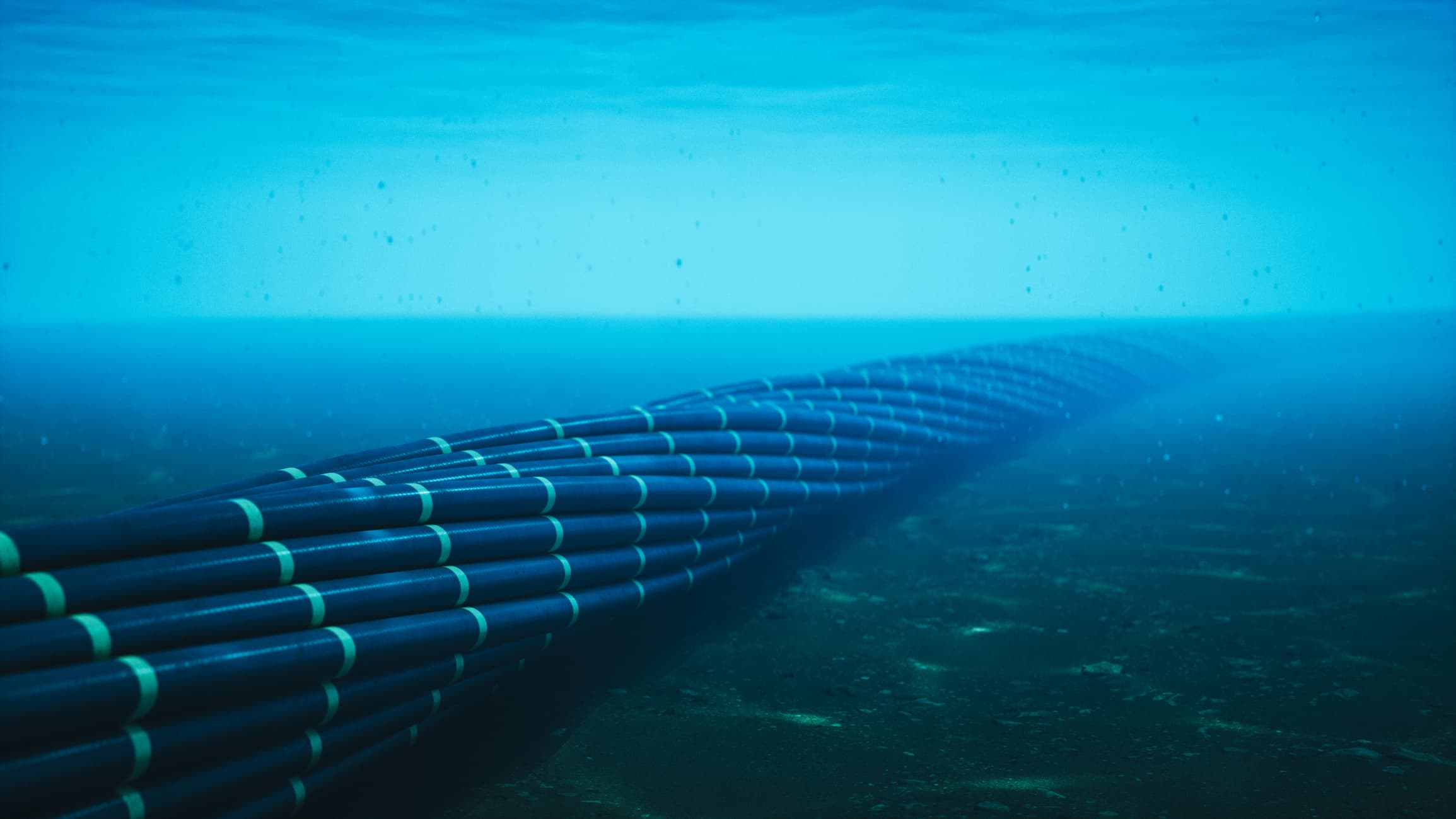 An image of an undersea cable under water.