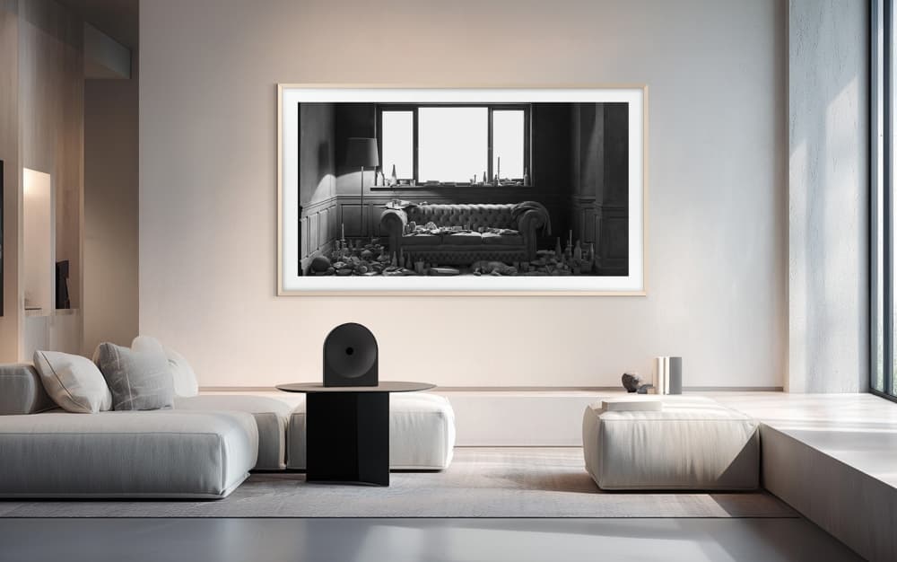 “The Lounge (black and white)” by Hans Op de Beeck on Samsung The Frame Pro