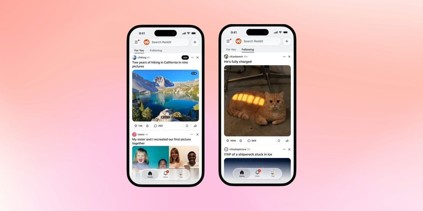 Reddit now lets you choose between For You and Following feeds | Screen grabs show the two feeds on an iPhone